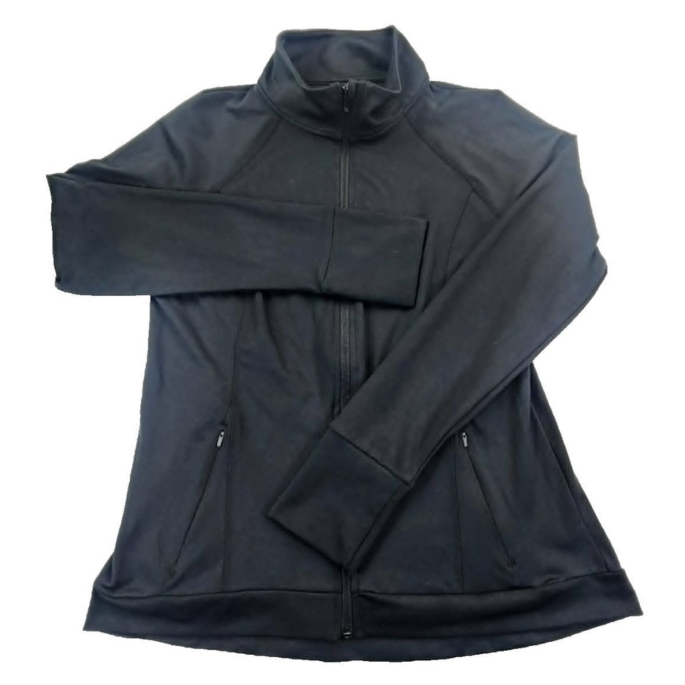 All in Motion Full Zip Jacket Black Womens Large Thumbhole Athletic Performance